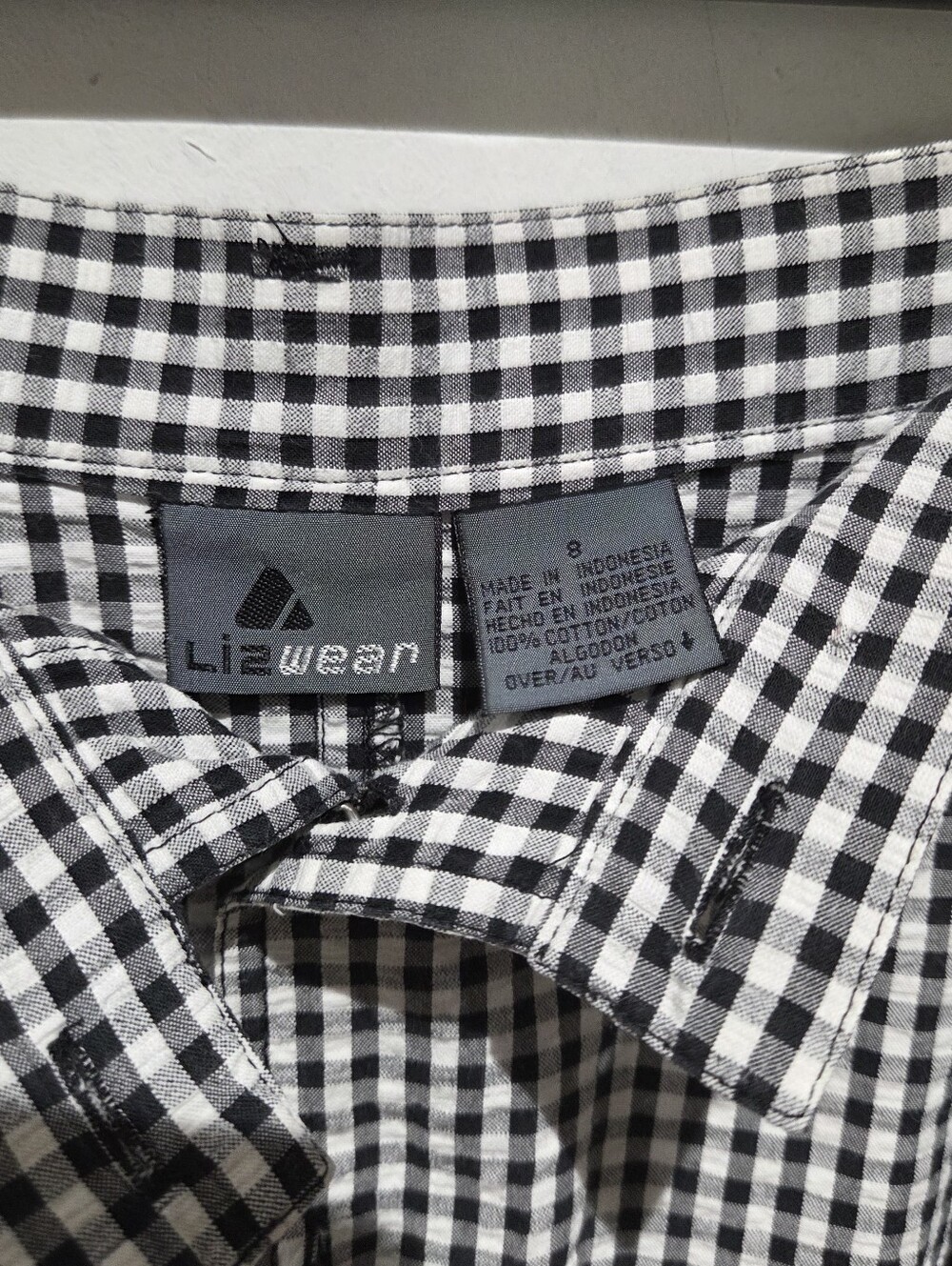 Vtg Button-Front Black and White Gingham Midi Skirt - Picture 7 of 9